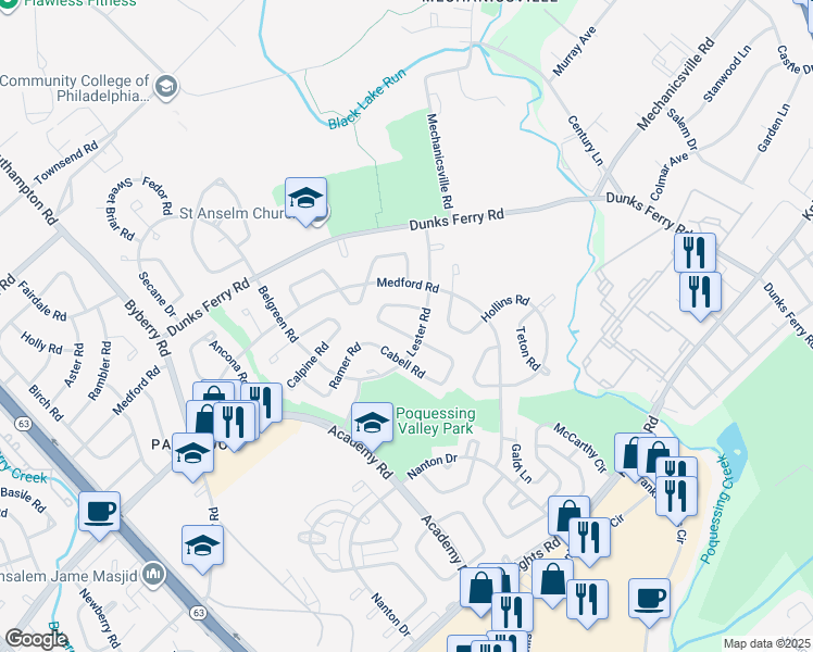 map of restaurants, bars, coffee shops, grocery stores, and more near 12716 Elnora Road in Philadelphia