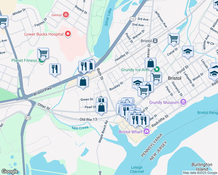 map of restaurants, bars, coffee shops, grocery stores, and more near 601 Bath Street in Bristol