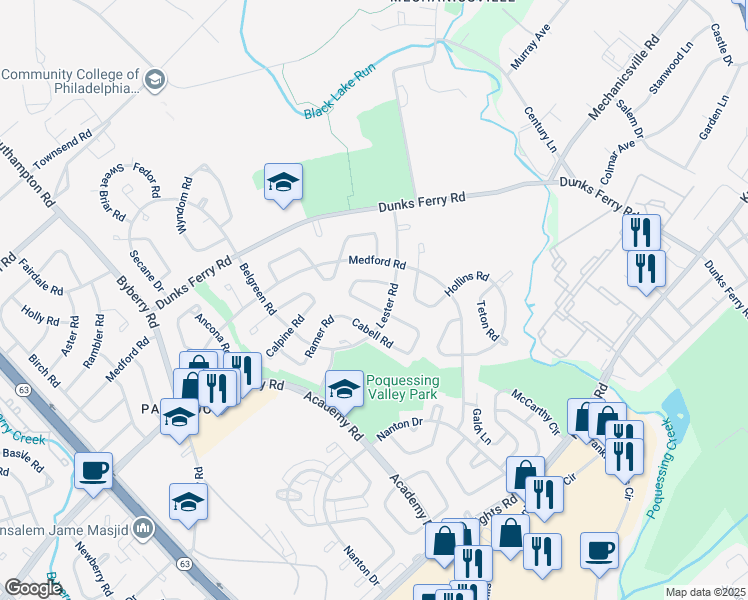 map of restaurants, bars, coffee shops, grocery stores, and more near 12714 Elnora Road in Philadelphia