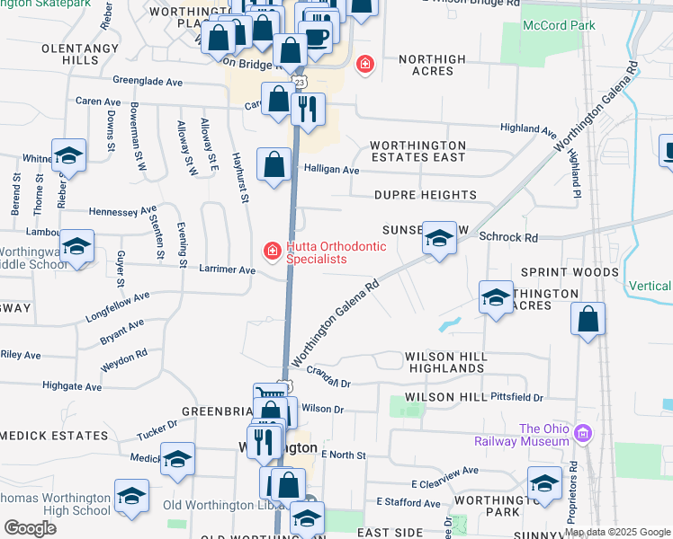 map of restaurants, bars, coffee shops, grocery stores, and more near 90 Colburn Court in Worthington