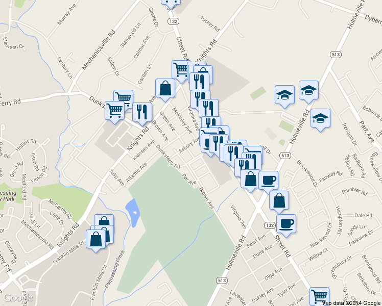 map of restaurants, bars, coffee shops, grocery stores, and more near 2145 Green Ave in Bucks