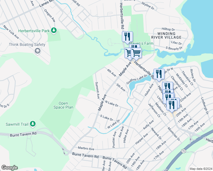 map of restaurants, bars, coffee shops, grocery stores, and more near 508 6th Avenue in Brick