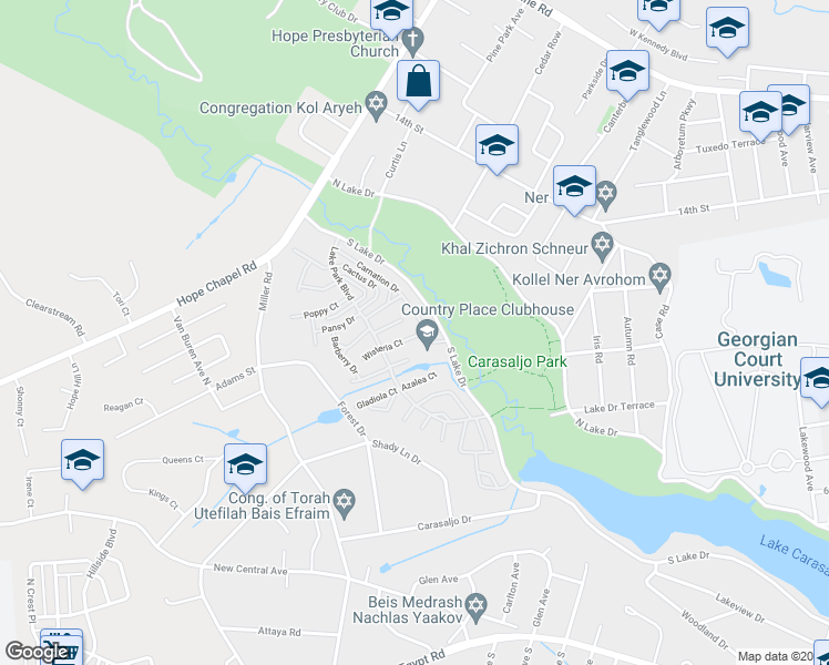 map of restaurants, bars, coffee shops, grocery stores, and more near 22A Carnation Drive in Lakewood Township