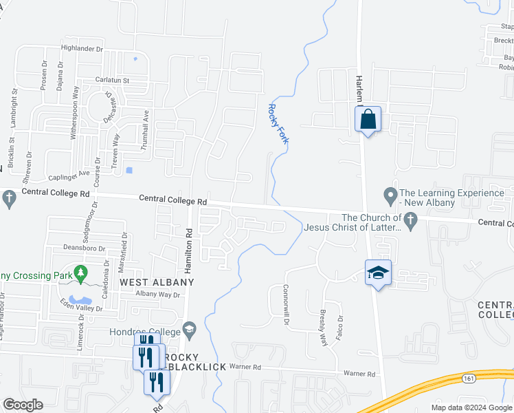 map of restaurants, bars, coffee shops, grocery stores, and more near 5403 Central College Road in Westerville