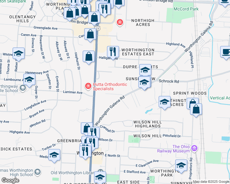map of restaurants, bars, coffee shops, grocery stores, and more near 90 Colburn Court in Worthington