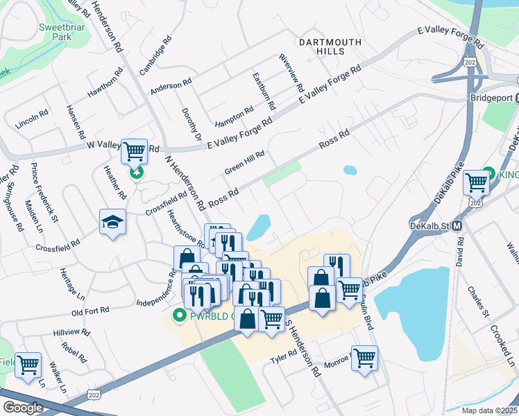 map of restaurants, bars, coffee shops, grocery stores, and more near 205 Johanna Drive in King of Prussia