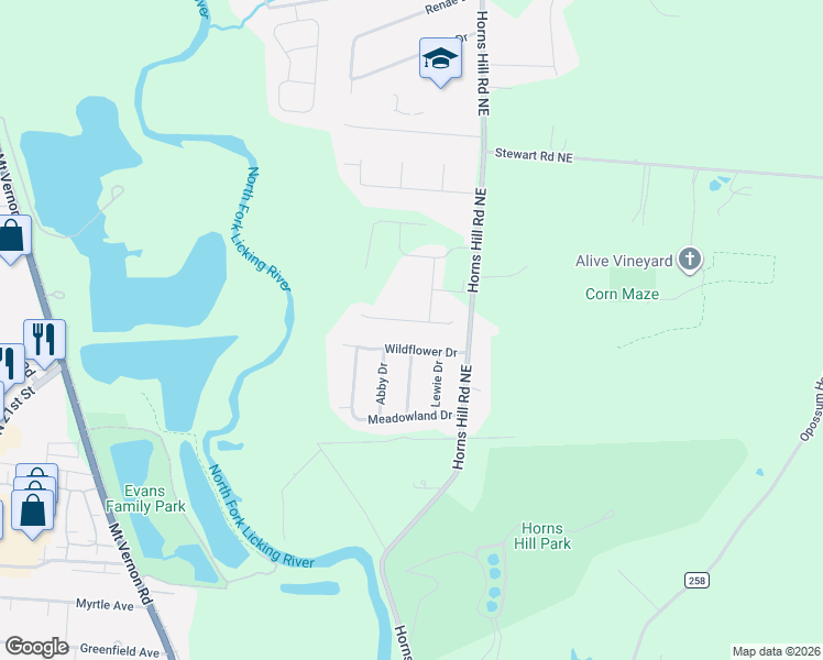 map of restaurants, bars, coffee shops, grocery stores, and more near 365 Kelley Lane in Newark