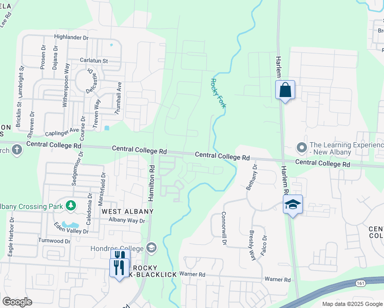 map of restaurants, bars, coffee shops, grocery stores, and more near 5387 Central College Rd in Columbus