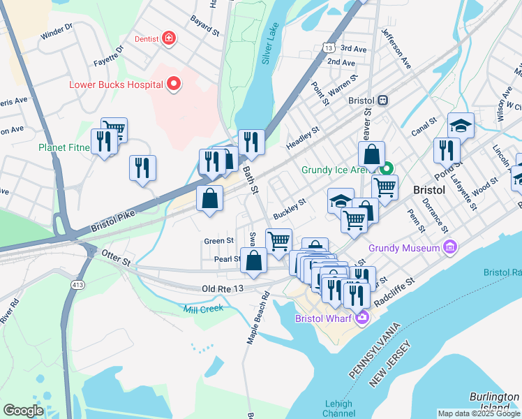 map of restaurants, bars, coffee shops, grocery stores, and more near 644 Bath Street in Bristol