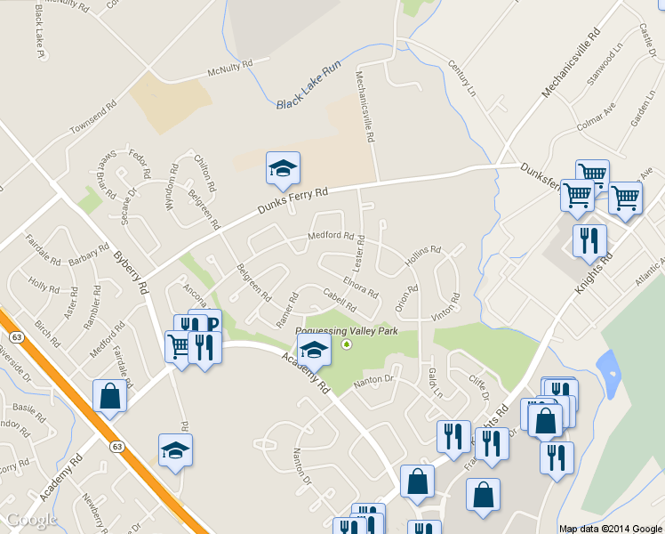 map of restaurants, bars, coffee shops, grocery stores, and more near 12702 Elnora Road in Philadelphia