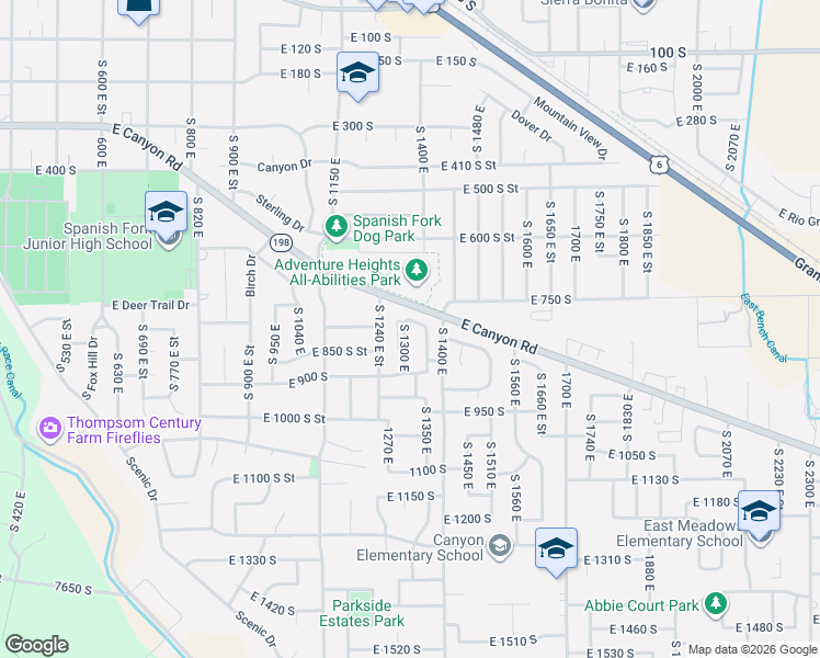 map of restaurants, bars, coffee shops, grocery stores, and more near 1322 East 750 South in Spanish Fork
