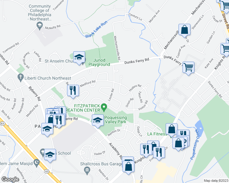 map of restaurants, bars, coffee shops, grocery stores, and more near 3327 Lester Rd in Philadelphia