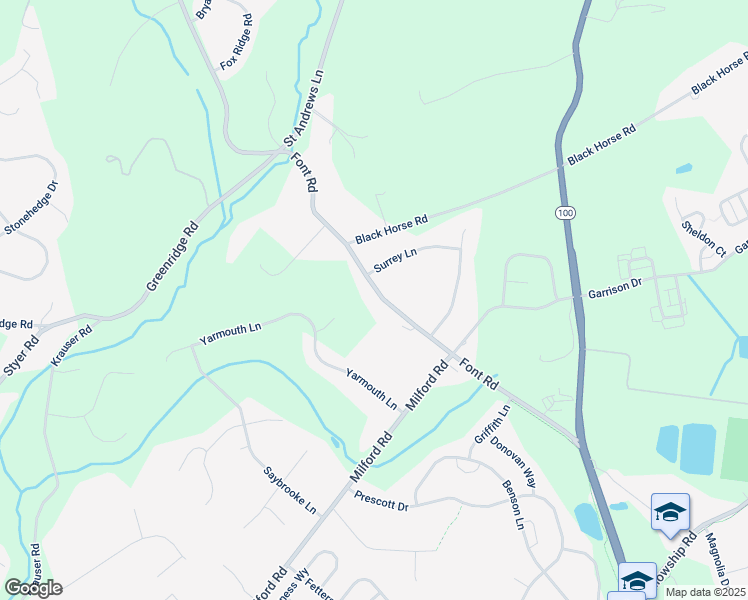 map of restaurants, bars, coffee shops, grocery stores, and more near 461 Font Road in Downingtown