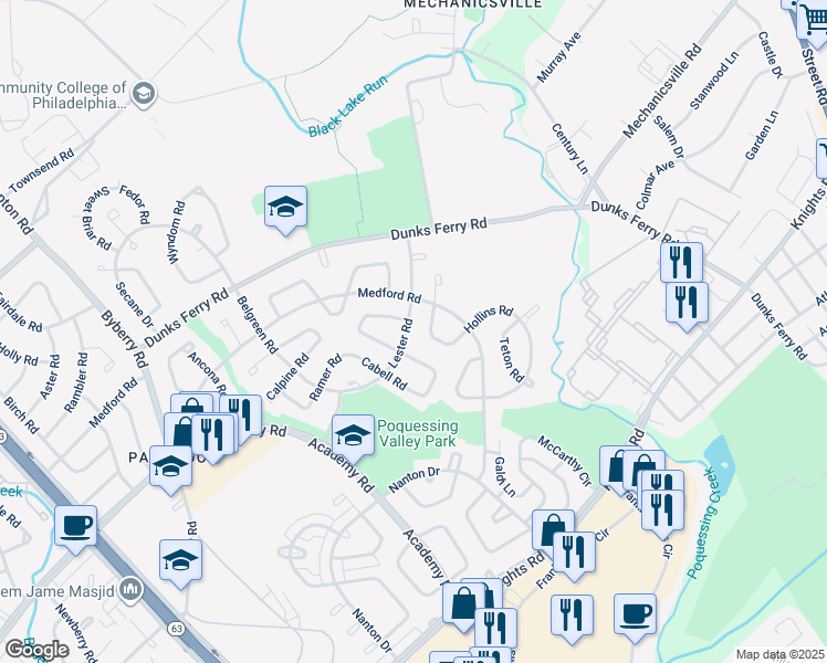 map of restaurants, bars, coffee shops, grocery stores, and more near 3327 Lester Rd in Philadelphia