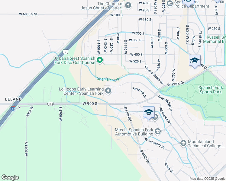 map of restaurants, bars, coffee shops, grocery stores, and more near 1256 West 800 South in Spanish Fork