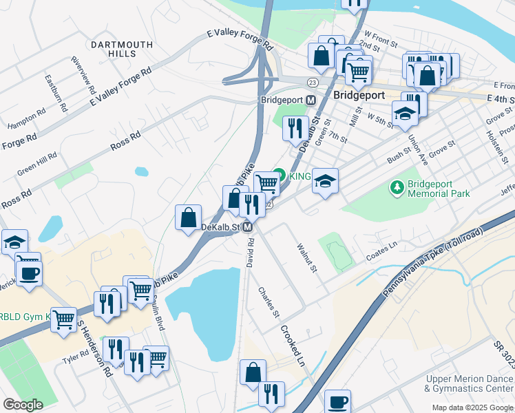 map of restaurants, bars, coffee shops, grocery stores, and more near 1041 Ford Street in Bridgeport