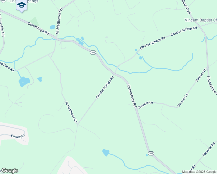 map of restaurants, bars, coffee shops, grocery stores, and more near 2440 Chester Springs Road in Chester Springs