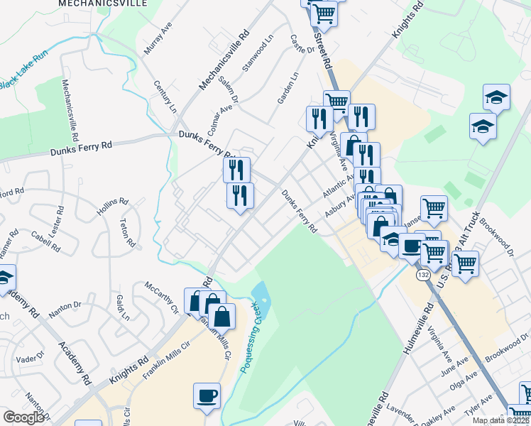 map of restaurants, bars, coffee shops, grocery stores, and more near 2623 Kiansas Avenue in Bensalem