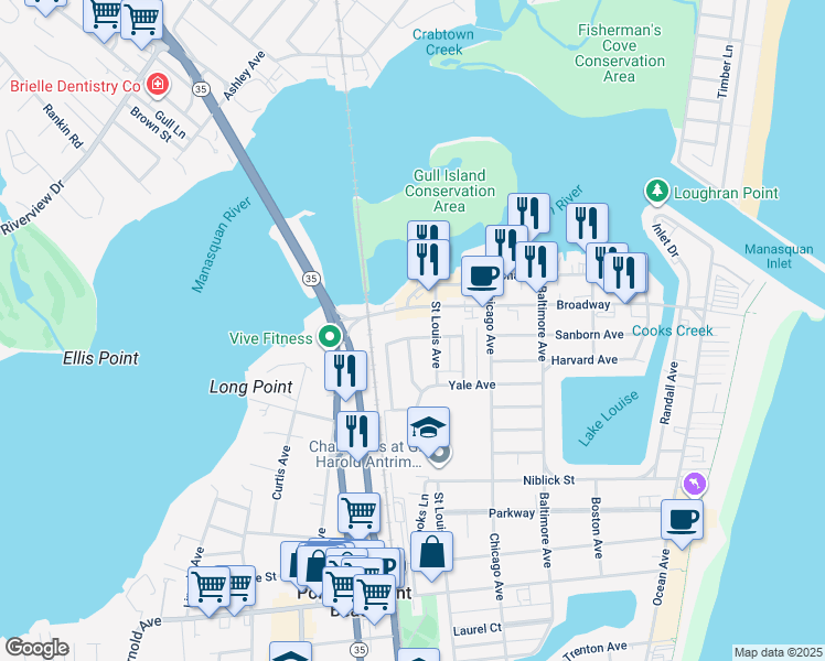 map of restaurants, bars, coffee shops, grocery stores, and more near 409 Richard Avenue in Point Pleasant Beach