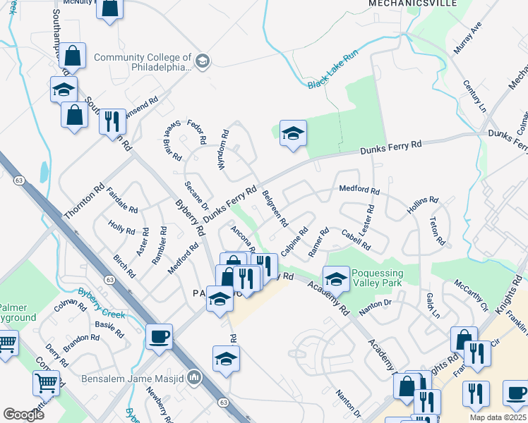 map of restaurants, bars, coffee shops, grocery stores, and more near 12558 Medford Place in Philadelphia