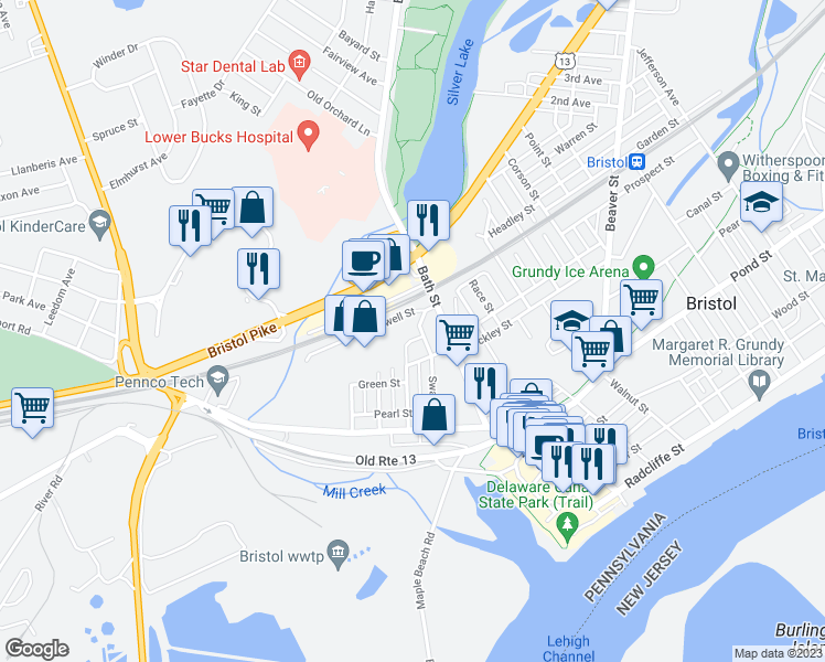 map of restaurants, bars, coffee shops, grocery stores, and more near 200 Howell Street in Bristol