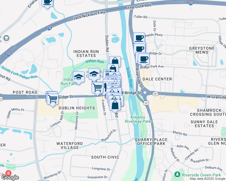 map of restaurants, bars, coffee shops, grocery stores, and more near 16 North High Street in Dublin