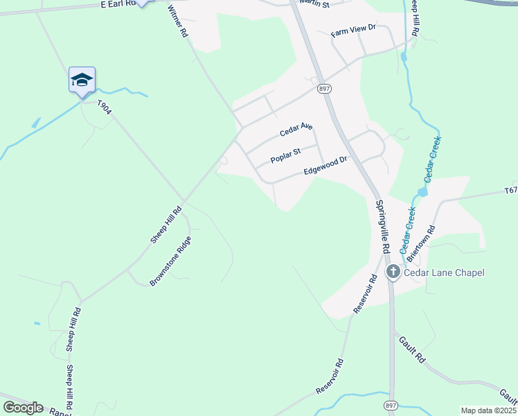 map of restaurants, bars, coffee shops, grocery stores, and more near 1267 Matters Road in East Earl