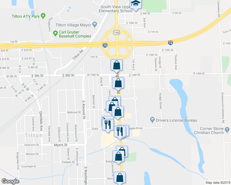 map of restaurants, bars, coffee shops, grocery stores, and more near 1520 Georgetown Road in Tilton