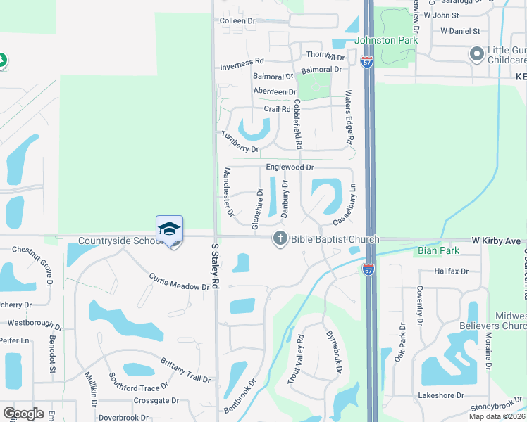 map of restaurants, bars, coffee shops, grocery stores, and more near 4032 Danbury Drive in Champaign