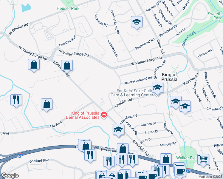 map of restaurants, bars, coffee shops, grocery stores, and more near 611 General Armstrong Road in King of Prussia