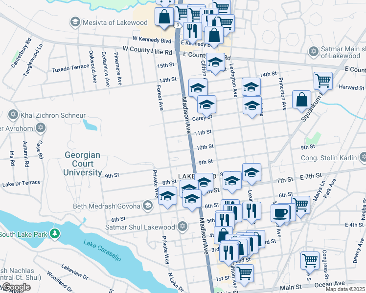 map of restaurants, bars, coffee shops, grocery stores, and more near 914 Madison Avenue in Lakewood