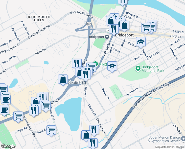 map of restaurants, bars, coffee shops, grocery stores, and more near 1041 Ford Street in Bridgeport