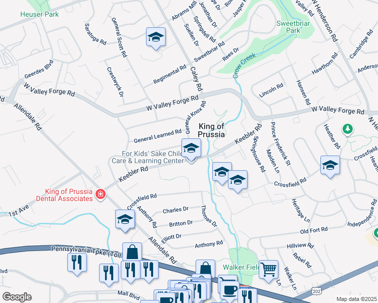 map of restaurants, bars, coffee shops, grocery stores, and more near 509 General Knox Road in King of Prussia