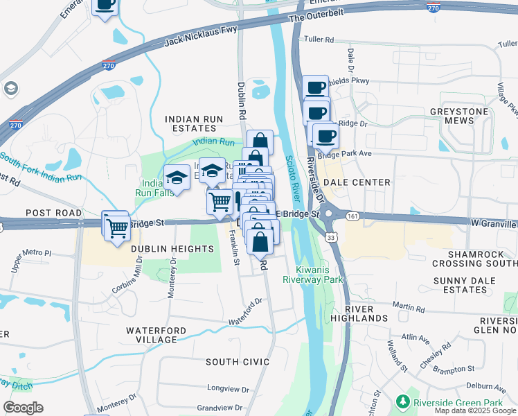map of restaurants, bars, coffee shops, grocery stores, and more near 16 North High Street in Dublin