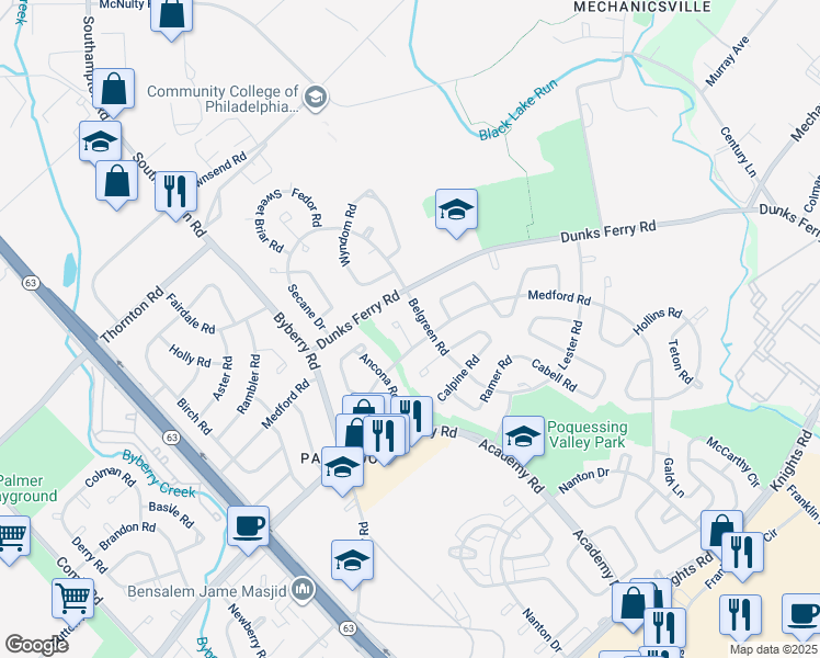 map of restaurants, bars, coffee shops, grocery stores, and more near 12556 Medford Place in Philadelphia