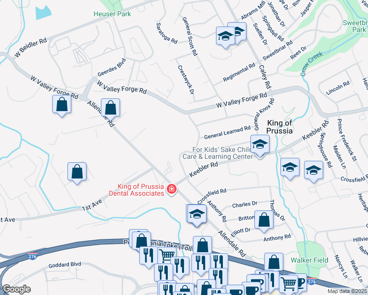 map of restaurants, bars, coffee shops, grocery stores, and more near 611 General Armstrong Road in King of Prussia