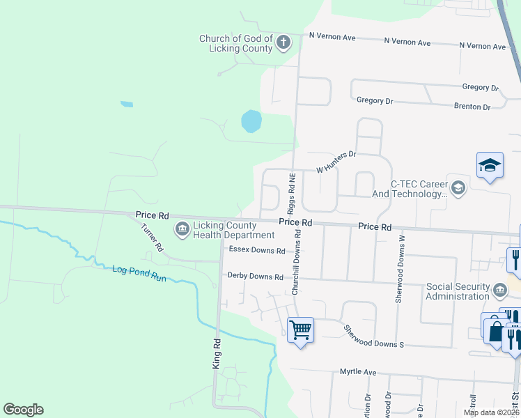 map of restaurants, bars, coffee shops, grocery stores, and more near Pheasant Run Drive in Newark
