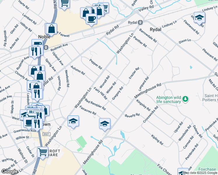 map of restaurants, bars, coffee shops, grocery stores, and more near 832 Winter Road in Rydal