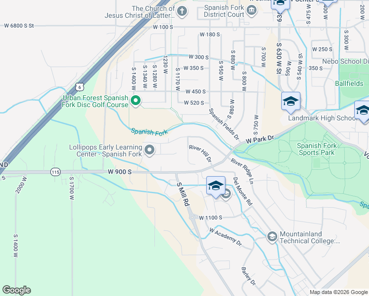 map of restaurants, bars, coffee shops, grocery stores, and more near 764 South 1100 West in Spanish Fork