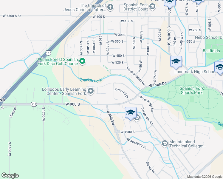 map of restaurants, bars, coffee shops, grocery stores, and more near 764 South 1100 West in Spanish Fork