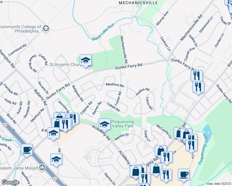 map of restaurants, bars, coffee shops, grocery stores, and more near 12716 Elnora Road in Philadelphia