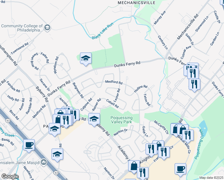 map of restaurants, bars, coffee shops, grocery stores, and more near 12719 Kenny Road in Philadelphia