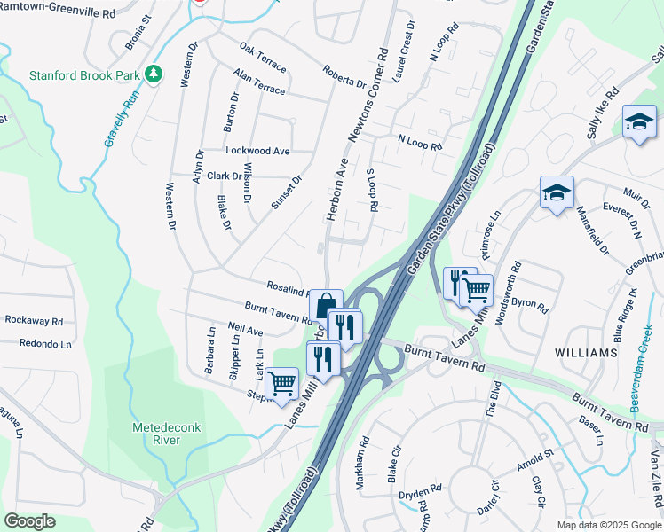 map of restaurants, bars, coffee shops, grocery stores, and more near 22 Herborn Avenue in Brick Township