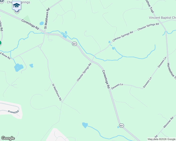 map of restaurants, bars, coffee shops, grocery stores, and more near 2440 Chester Springs Road in Chester Springs