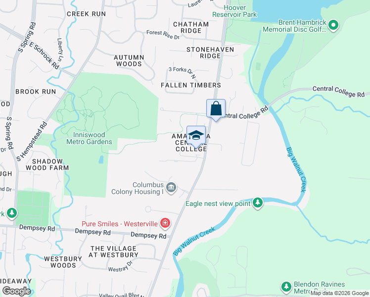 map of restaurants, bars, coffee shops, grocery stores, and more near 1180 Whitney Lane in Westerville