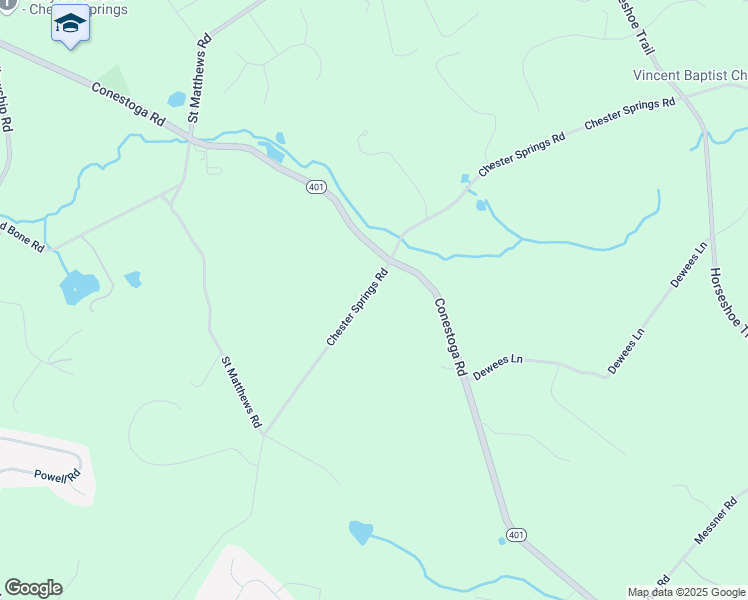 map of restaurants, bars, coffee shops, grocery stores, and more near 2440 Chester Springs Road in Chester Springs
