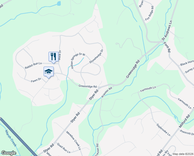 map of restaurants, bars, coffee shops, grocery stores, and more near 286 Greenridge Road in Glenmoore