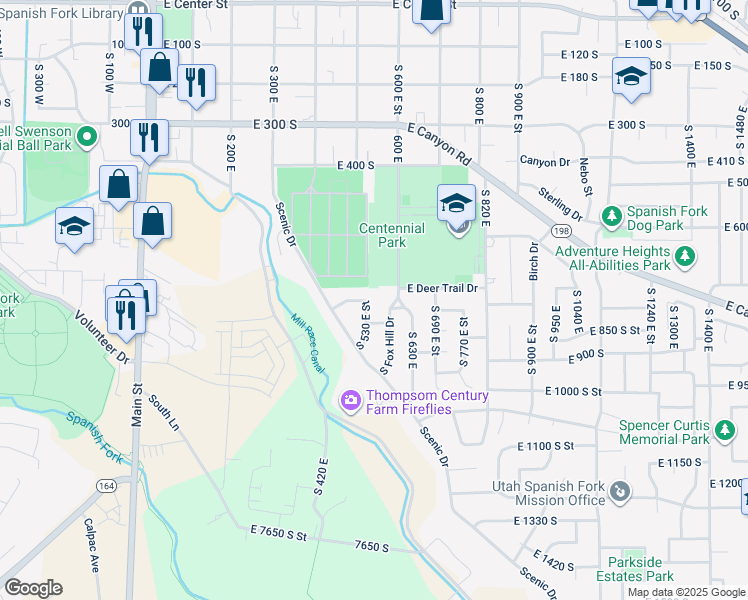 map of restaurants, bars, coffee shops, grocery stores, and more near 563 East Meadow Lark Lane in Spanish Fork