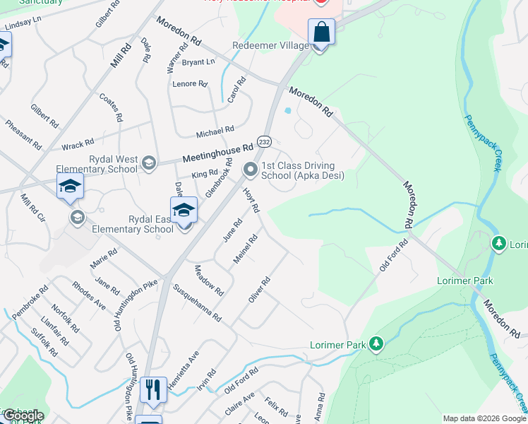 map of restaurants, bars, coffee shops, grocery stores, and more near 573 Hoyt Road in Montgomery County