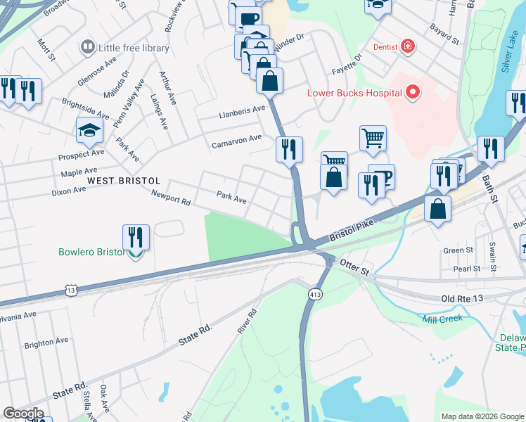 map of restaurants, bars, coffee shops, grocery stores, and more near 316 Newport Road in Bristol